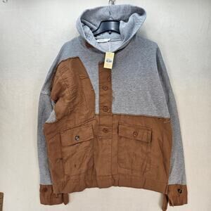 MNML MEN'S SMALL GREY MASH UP UTILITY PULLOVER HOODIE NWT